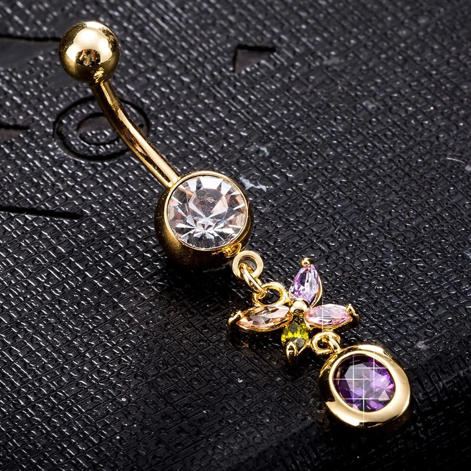 Belly Rings for Women, Butterfly Belly Ring Cubic Zirconia Gold Surgical Steel Butterfly 3.45G for Women Girls Body Piercing Jewelry