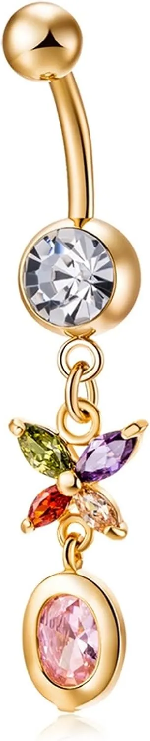 Belly Rings for Women, Butterfly Belly Ring Cubic Zirconia Gold Surgical Steel Butterfly 3.45G for Women Girls Body Piercing Jewelry