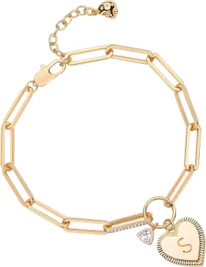 Bemoly Gold Bracelets for Women Dainty Initial Heart Paperclip Letter Bracelet Link Jewelry 14k Gold Plated Chunky Chain Friendship Bracelet