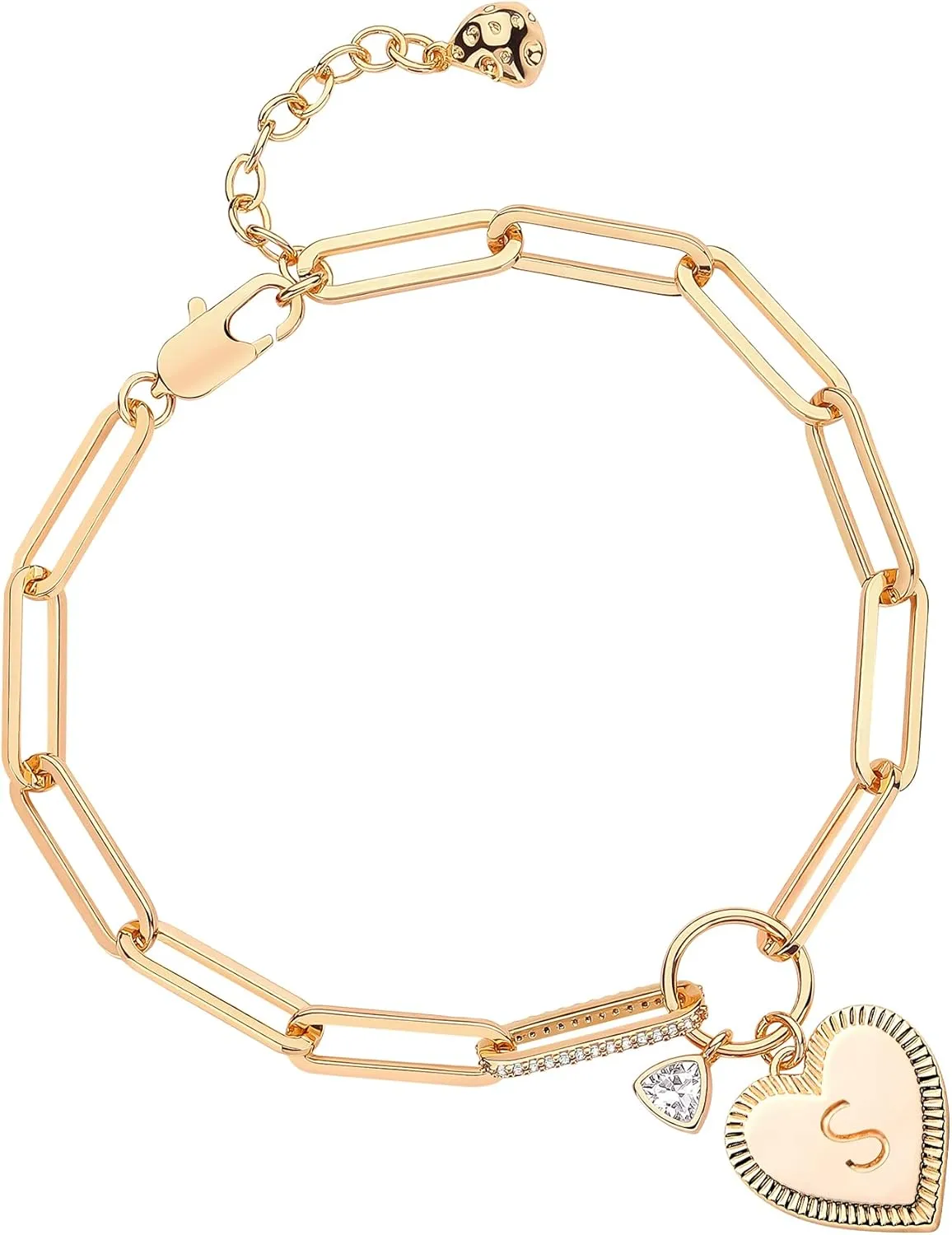 Bemoly Gold Bracelets for Women Dainty Initial Heart Paperclip Letter Bracelet Link Jewelry 14k Gold Plated Chunky Chain Friendship Bracelet