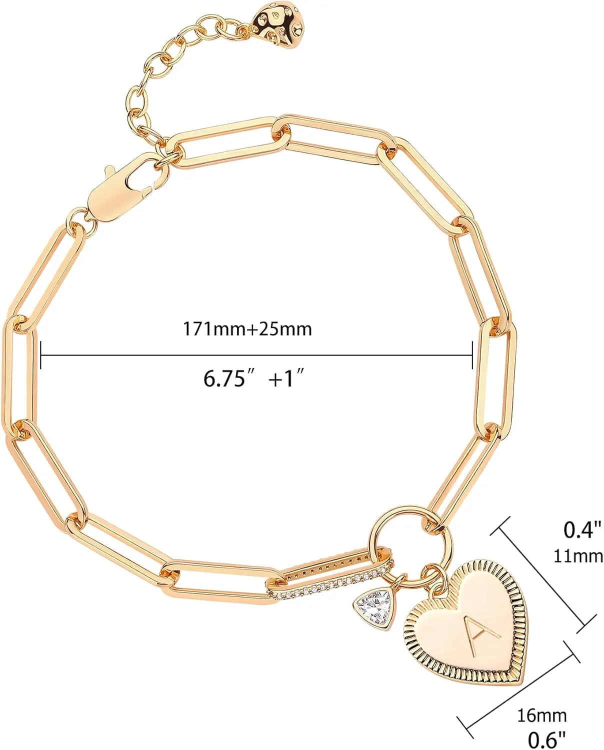 Bemoly Gold Bracelets for Women Dainty Initial Heart Paperclip Letter Bracelet Link Jewelry 14k Gold Plated Chunky Chain Friendship Bracelet