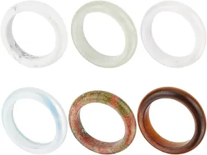 BENECREAT 6Pcs Natural Gmestone Finger Rings, Smooth Natural Gemstone Band Ring Round Donut Gemstone Rings(Hole: 0.76Inch) for Women Men Couple