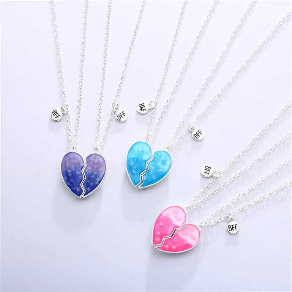 Best Friends Necklaces for 2, Heart Broken Luminous Pendant BFF Glow In the Dark Friendship Jewelry