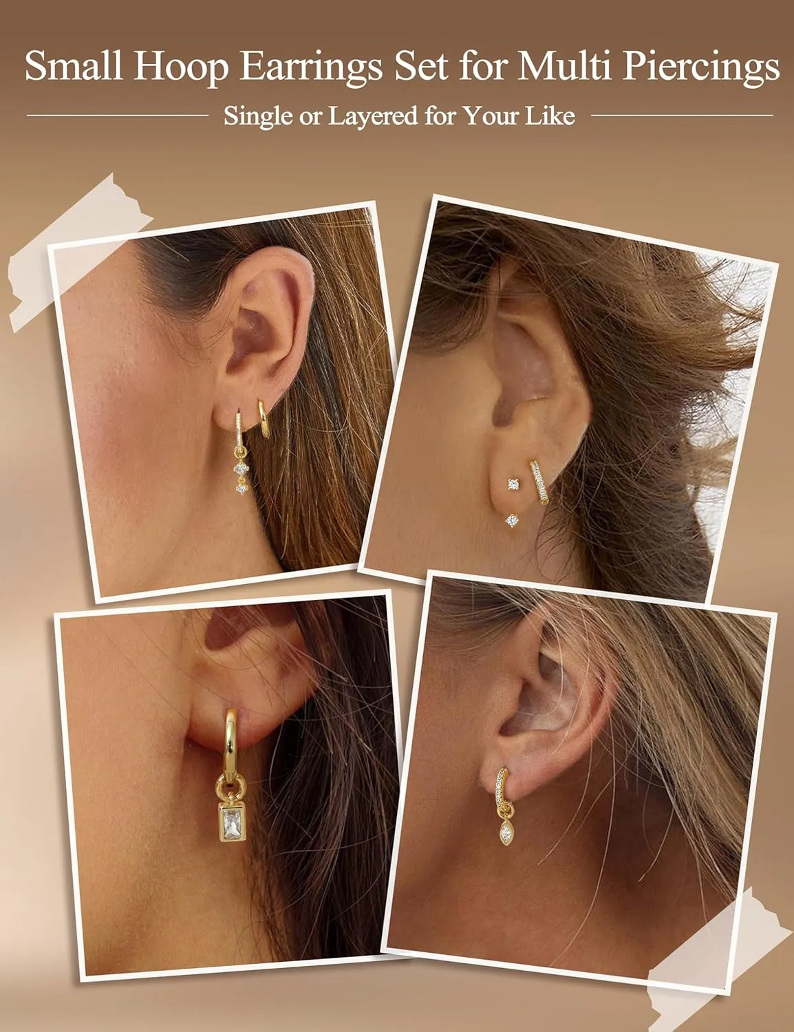 Besteel Small Gold Hoop Earrings for Women  Hypoallergenic 14K Gold Plated Hoops Cartilage Earring Sets for Multiple Piercing Dainty Silver Huggie Stud Earring Stacks with Charm