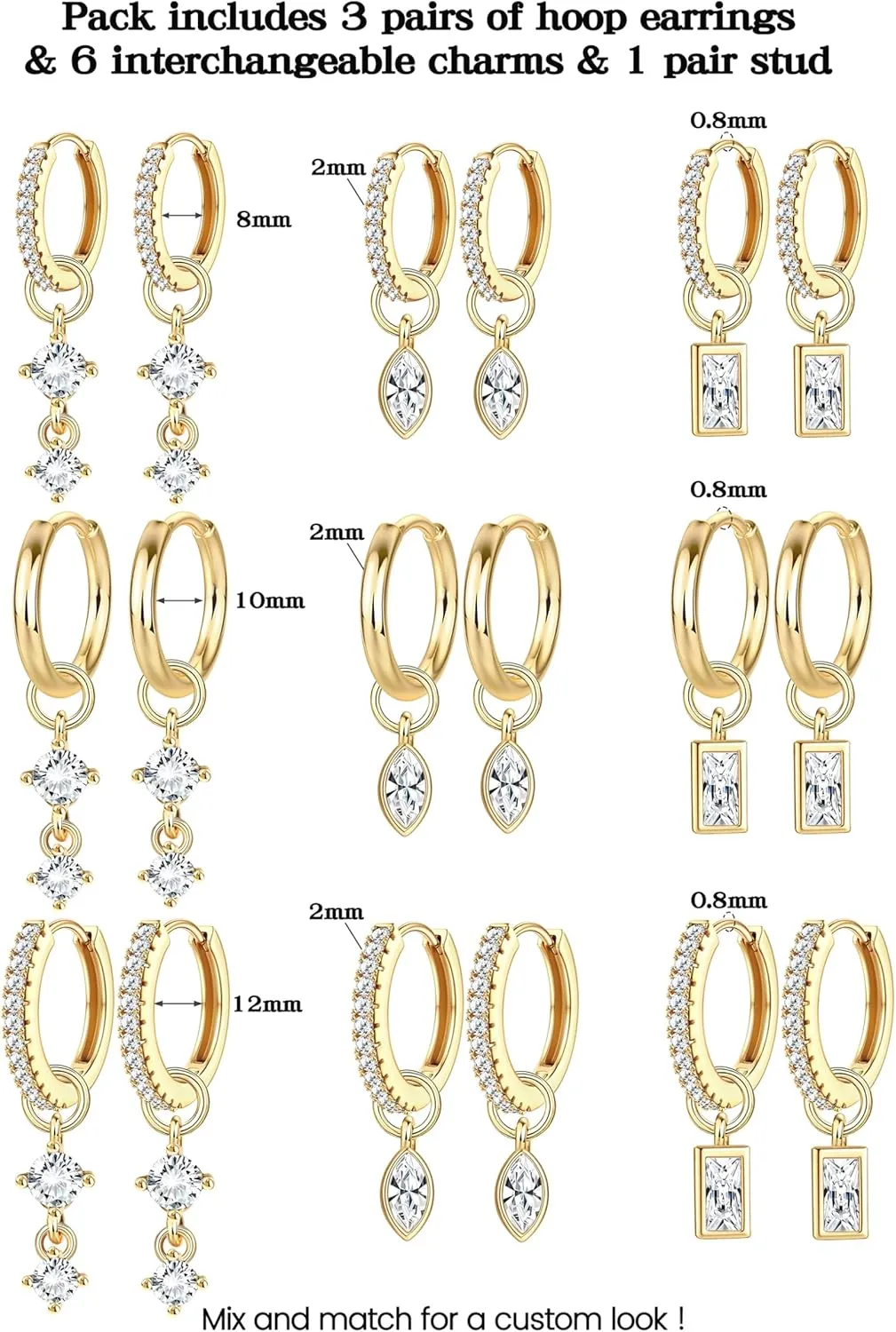 Besteel Small Gold Hoop Earrings for Women  Hypoallergenic 14K Gold Plated Hoops Cartilage Earring Sets for Multiple Piercing Dainty Silver Huggie Stud Earring Stacks with Charm