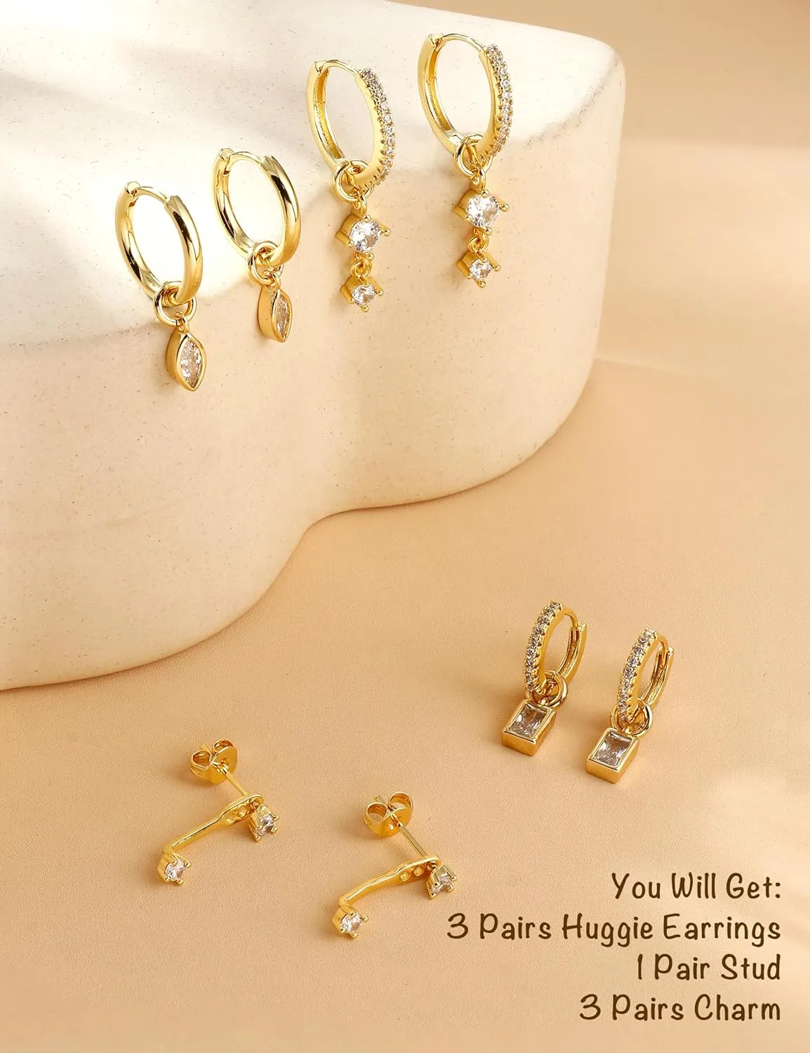 Besteel Small Gold Hoop Earrings for Women  Hypoallergenic 14K Gold Plated Hoops Cartilage Earring Sets for Multiple Piercing Dainty Silver Huggie Stud Earring Stacks with Charm