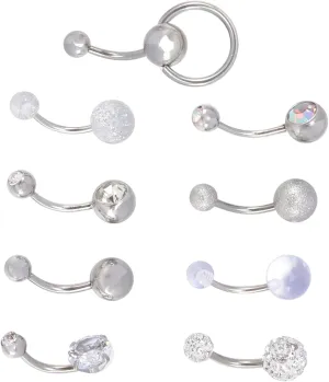BESTYASH 9pcs Acrylic Flash Zircon Navel Ring Belly Button Studs Jewelry Craftsmanship