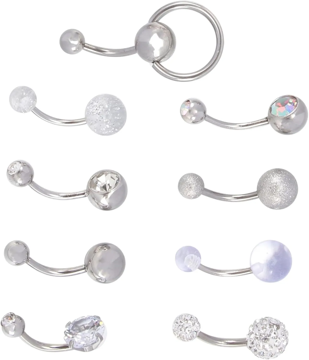 BESTYASH 9pcs Acrylic Flash Zircon Navel Ring Belly Button Studs Jewelry Craftsmanship