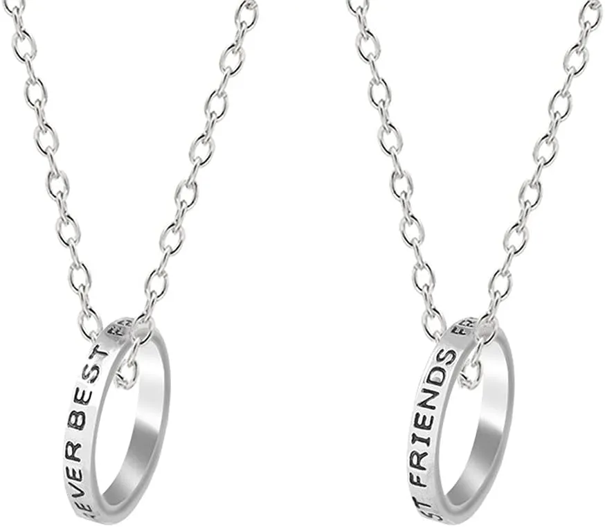 BFF Best Friends Necklace Rings for Women Men Initial Letter Best Friend Forever Love Heart Rings Necklace for 2 3 Gradution Jewelry Set