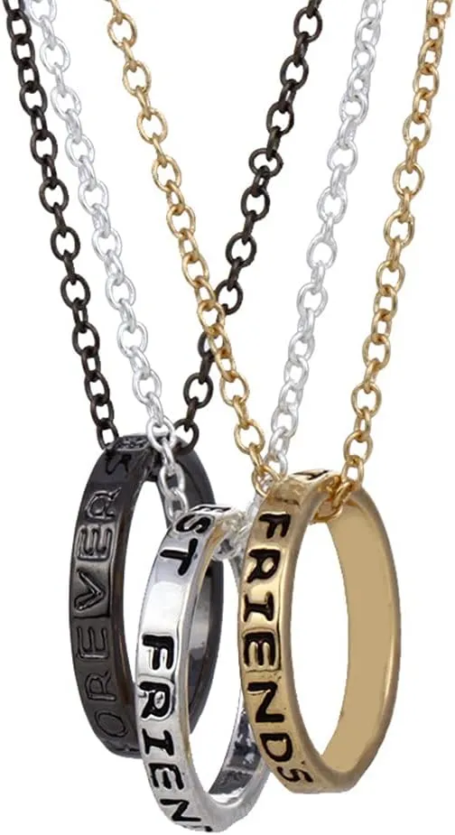 BFF Best Friends Necklace Rings for Women Men Initial Letter Best Friend Forever Love Heart Rings Necklace for 2 3 Gradution Jewelry Set