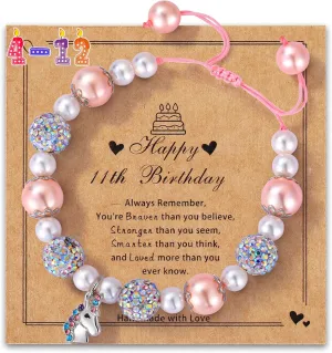 Birthday Gifts for Little Girls, Adjustable Sparkling Delicate Pink Charm Cute Bracelet for Teen Girls 4-12 Year Old for Daughter Granddaughter Niece Sister Teens Friends