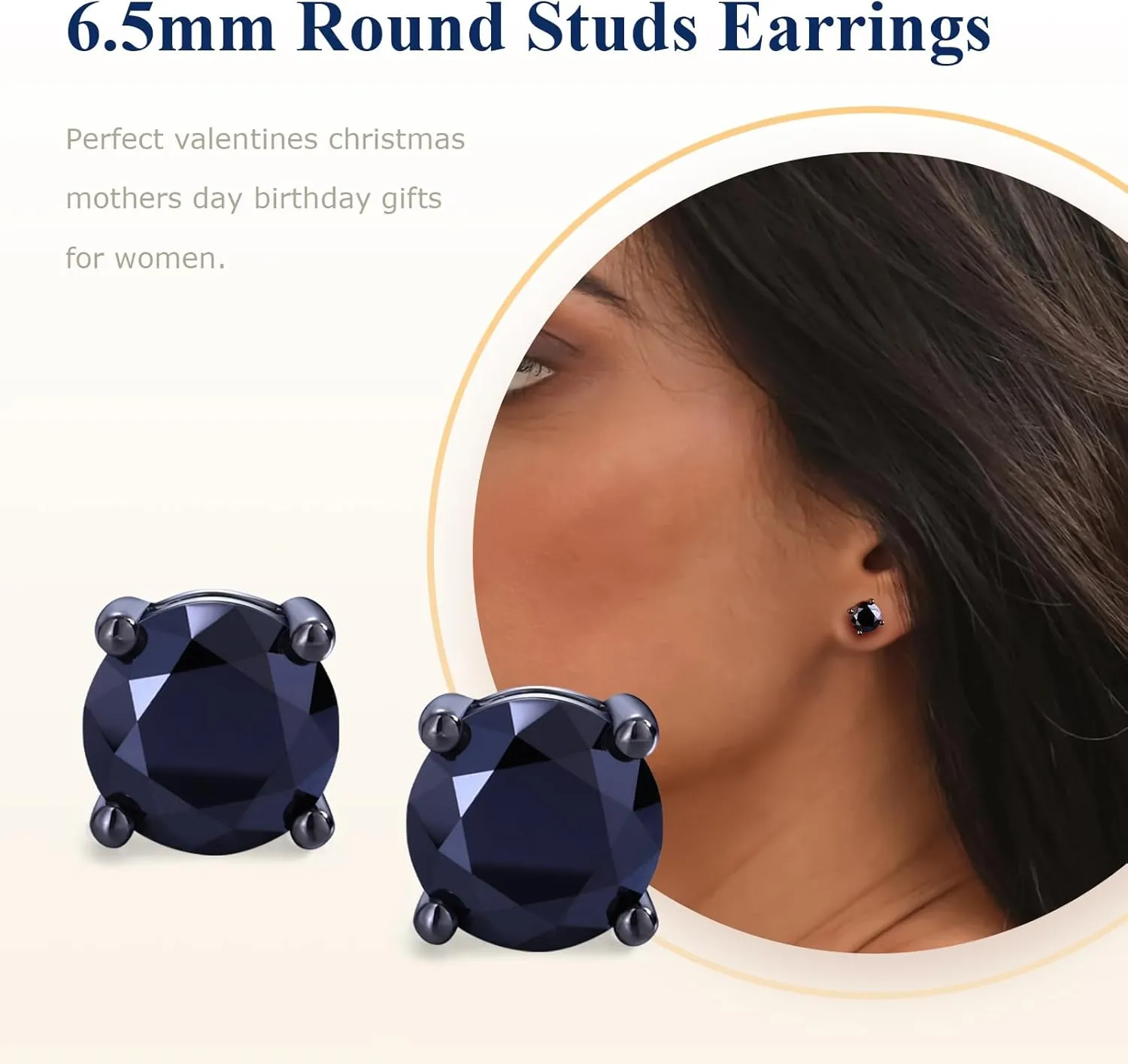 Birthstone Earrings 925 Sterling Silver Hypoallergenic Dainty Small 5mm 6.5mm Round Cut Cubic Zirconia Moissanite Gemstone Fine Earrings. 1 Pair, Send Gift Box
