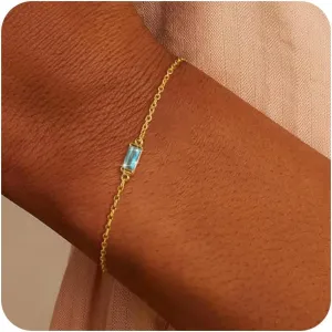 Birthstone Gold Bracelets for Women: Dainty Chain Bracelet 14k Gold Plated Link Birth Stone Charm Bracelets Thin Adiustable Chain for Women Fashion Trendy Gold Jewelry Gifts for Mom Friend