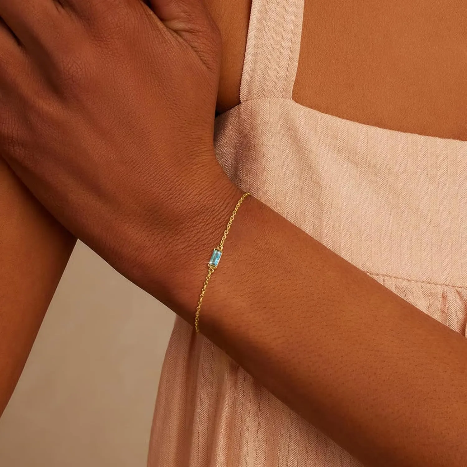 Birthstone Gold Bracelets for Women: Dainty Chain Bracelet 14k Gold Plated Link Birth Stone Charm Bracelets Thin Adiustable Chain for Women Fashion Trendy Gold Jewelry Gifts for Mom Friend