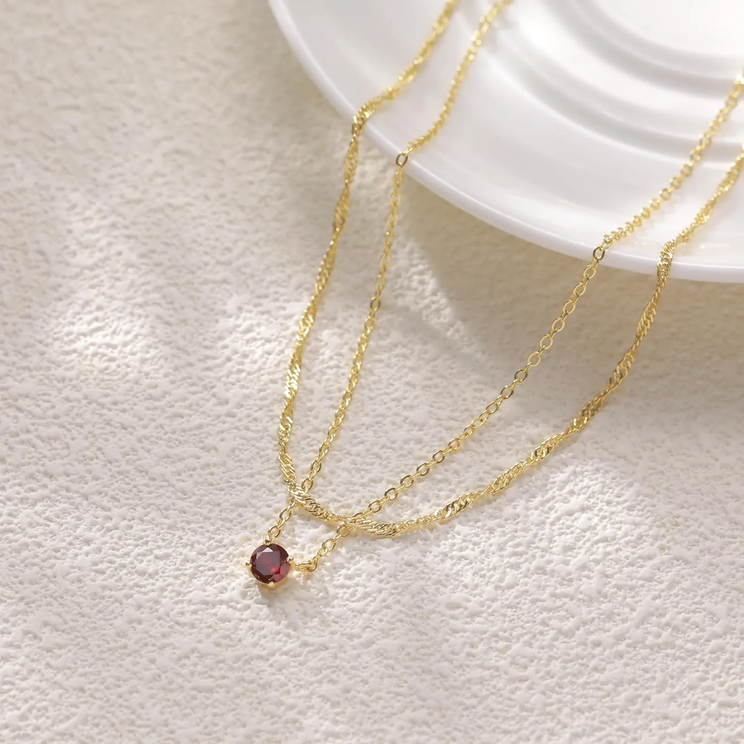 Birthstone Necklace for Women Teen Girls Trendy Layered CZ Diamond Necklaces Set Dainty Gold Necklace Non Tarnish Emerald Green Red Pendant Necklaces Birthday Gifts for Women Mothers Jewelry