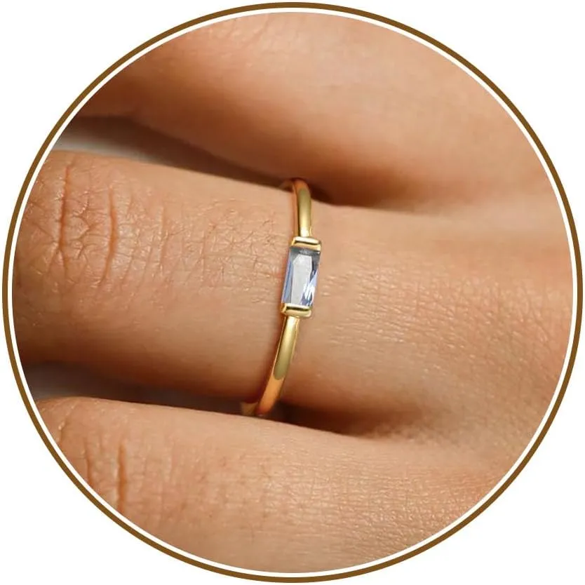 Birthstone Rings for Women, Birthday Gifts for Teen Dainty 14K Gold Plated Rings Stocking Stuffers for Teens 1-12 Months Birthstone Rings Size 5-10# Anniversary Christmas Gift Birthstone Jewelry