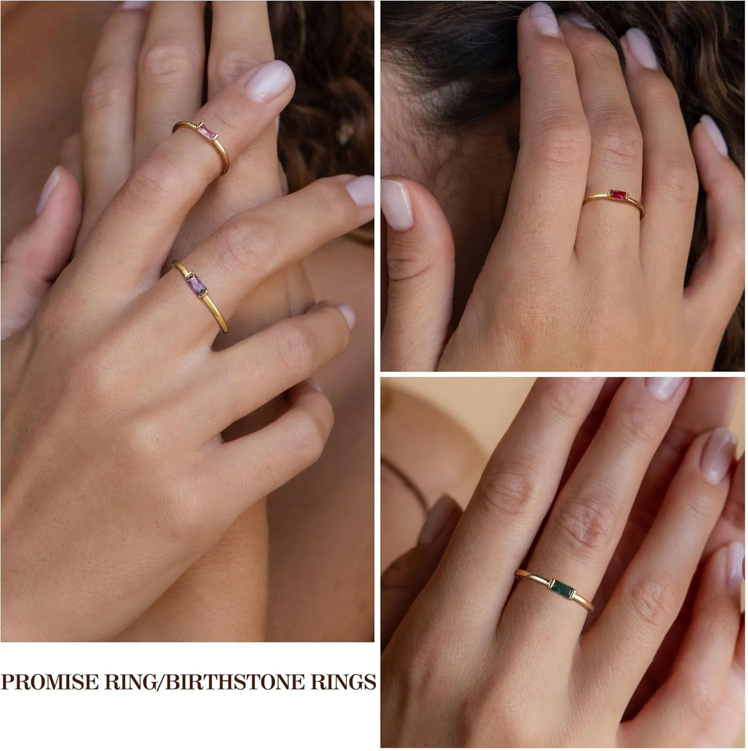 Birthstone Rings for Women, Birthday Gifts for Teen Dainty 14K Gold Plated Rings Stocking Stuffers for Teens 1-12 Months Birthstone Rings Size 5-10# Anniversary Christmas Gift Birthstone Jewelry