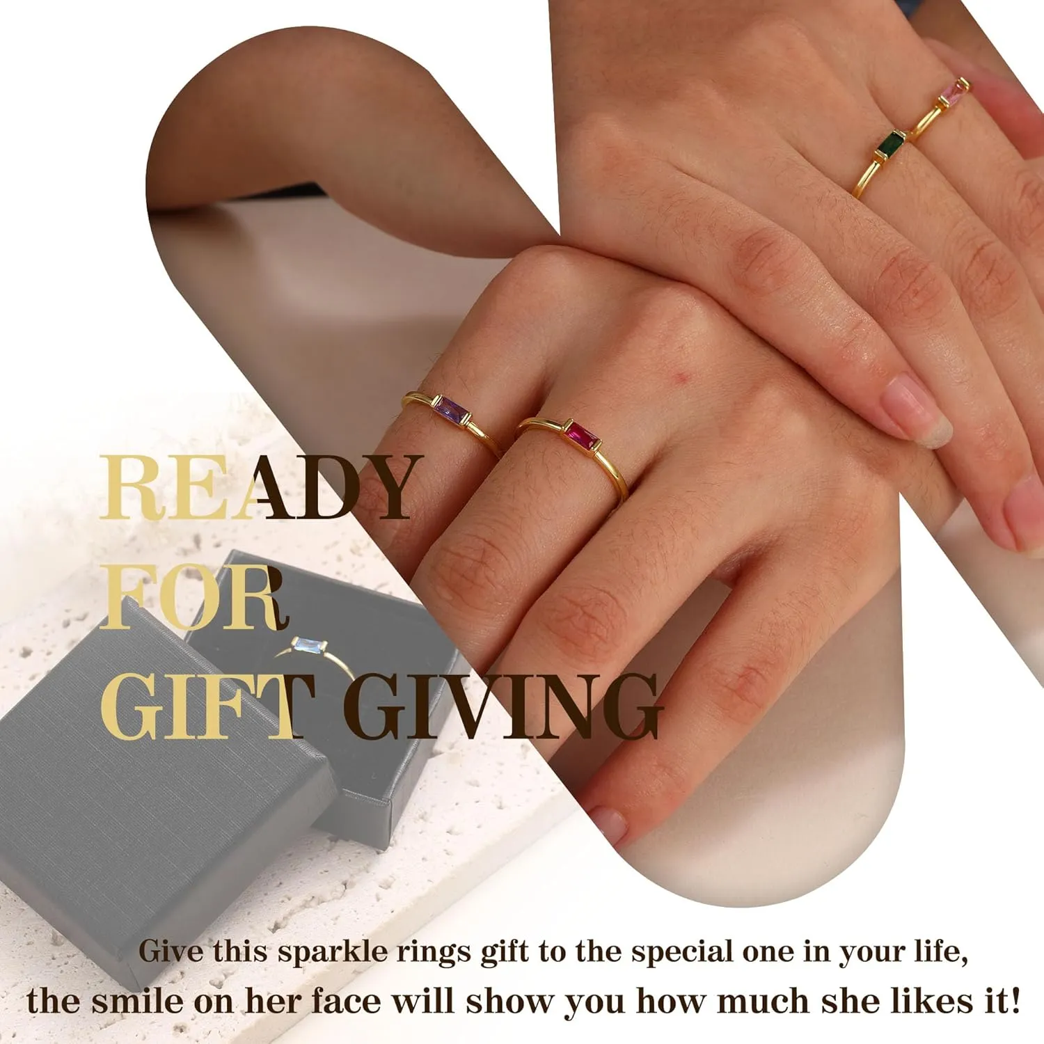 Birthstone Rings for Women, Birthday Gifts for Teen Dainty 14K Gold Plated Rings Stocking Stuffers for Teens 1-12 Months Birthstone Rings Size 5-10# Anniversary Christmas Gift Birthstone Jewelry