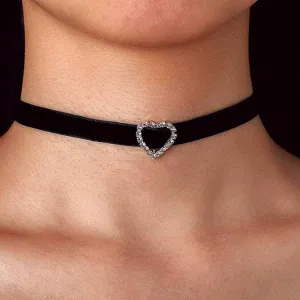 Black Choker Necklace Heart Circle With Crystal Chokers Collar Adjustable Necklaces Jewelry Accessory for Women