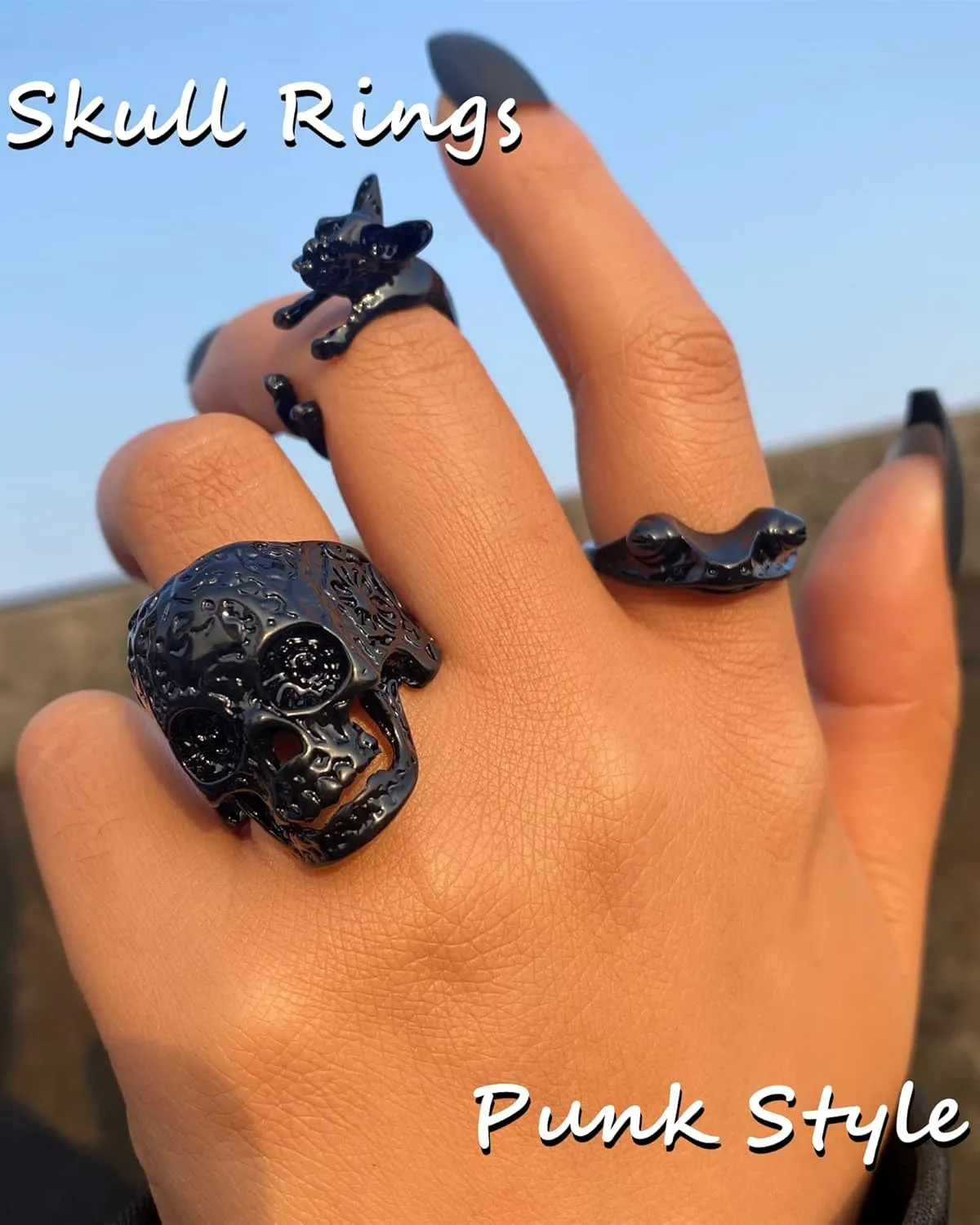 Black Gothic Vintage Rings Set - 20-30 PCS Cool Punk Jewelry with Snake, Butterfly, and Star Stacking Rings, Gift for Men, Women, Boys