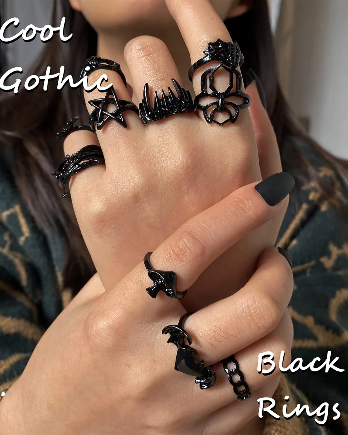 Black Gothic Vintage Rings Set - 20-30 PCS Cool Punk Jewelry with Snake, Butterfly, and Star Stacking Rings, Gift for Men, Women, Boys