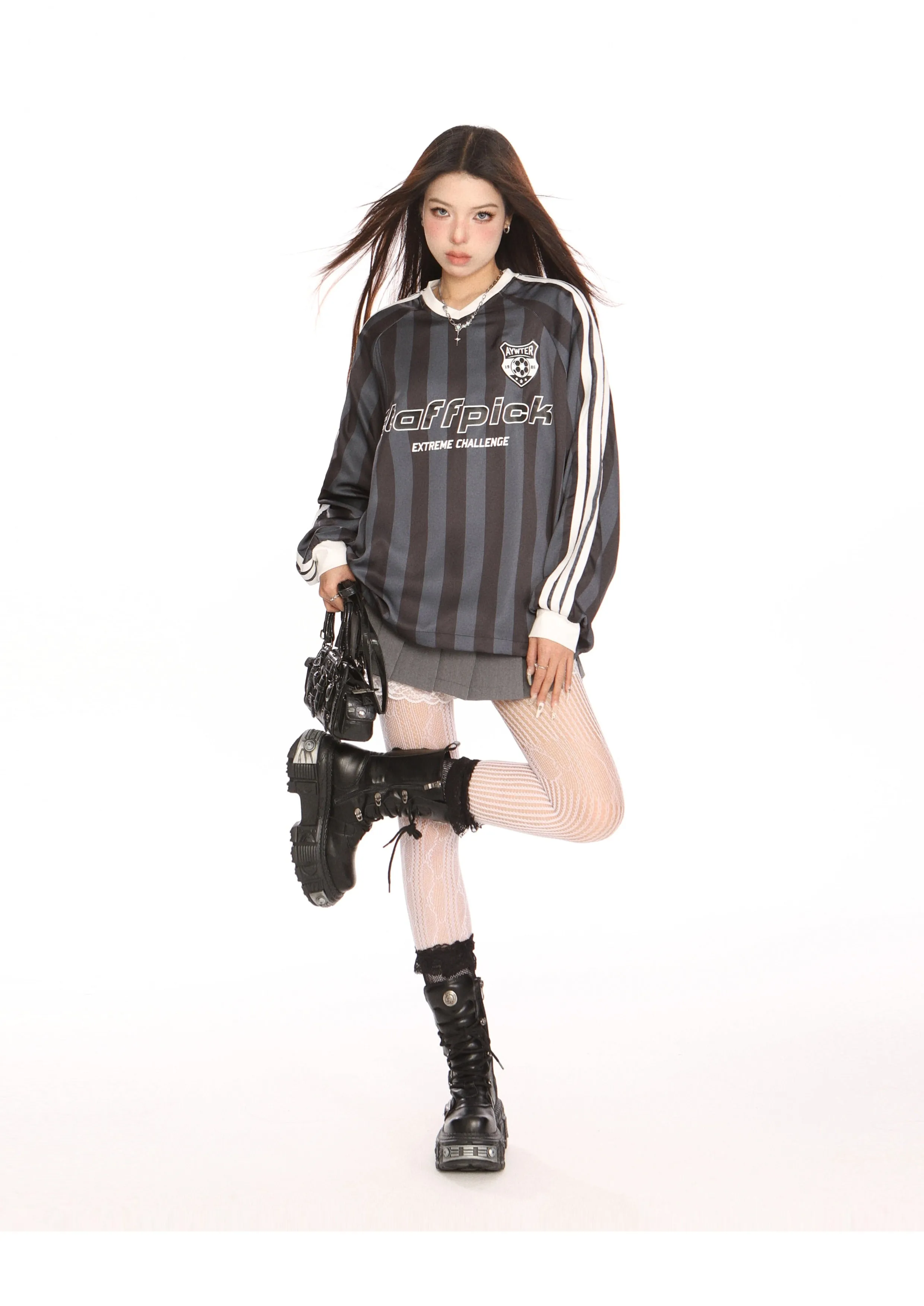 Blokecore sporty graphic striped oversized jersey