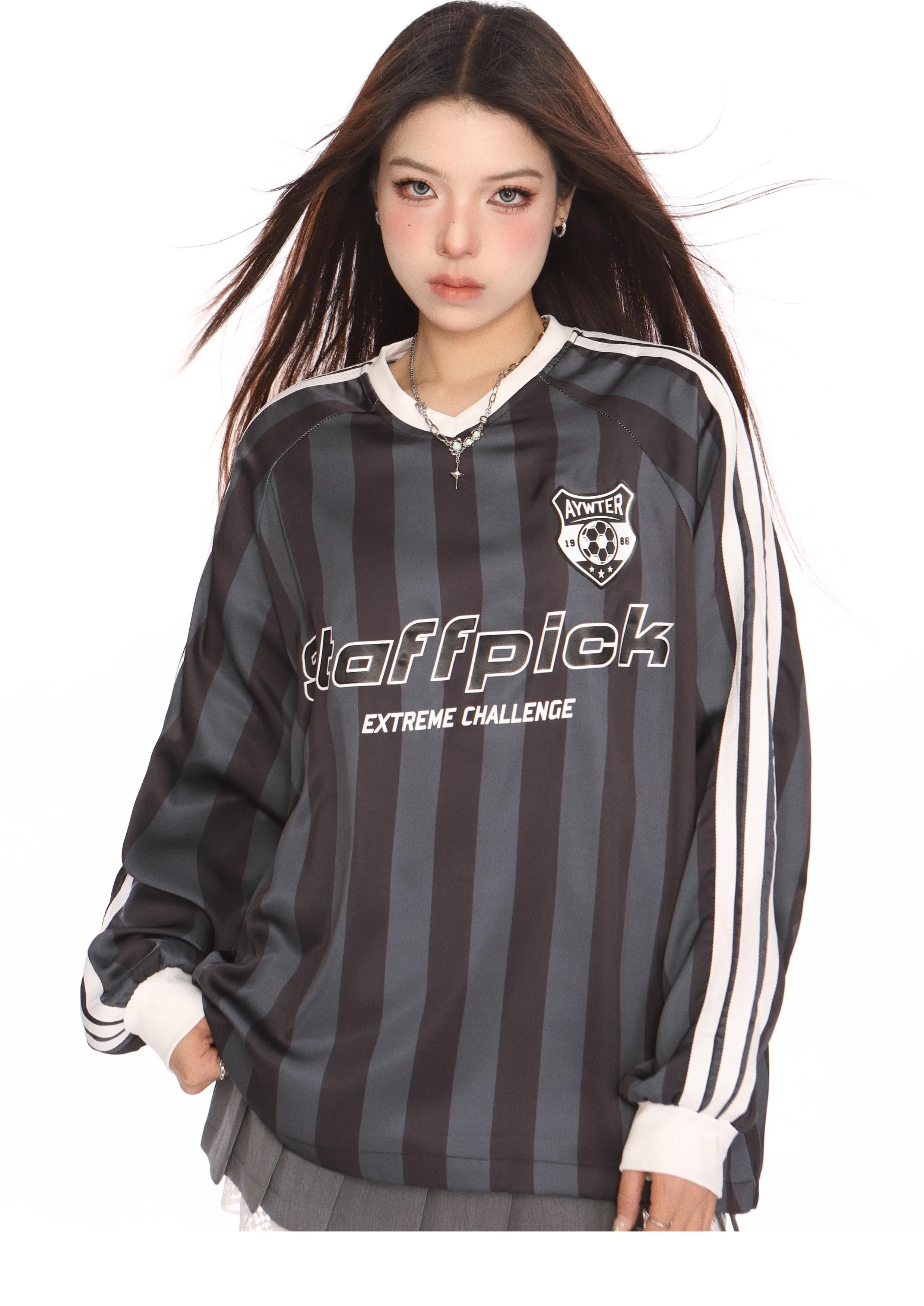 Blokecore sporty graphic striped oversized jersey