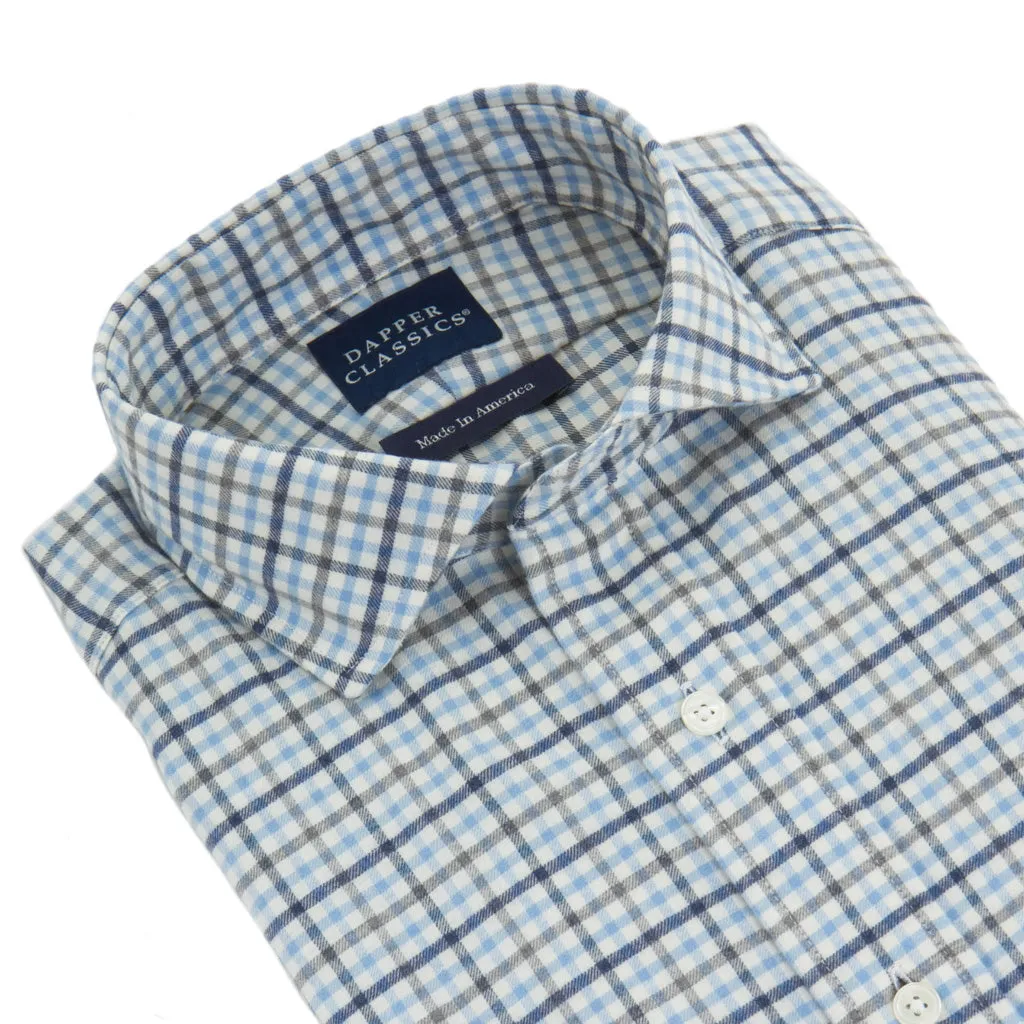 Blue with Navy, Gray and Cream Plaid Sport Shirt Extra Trim Fit