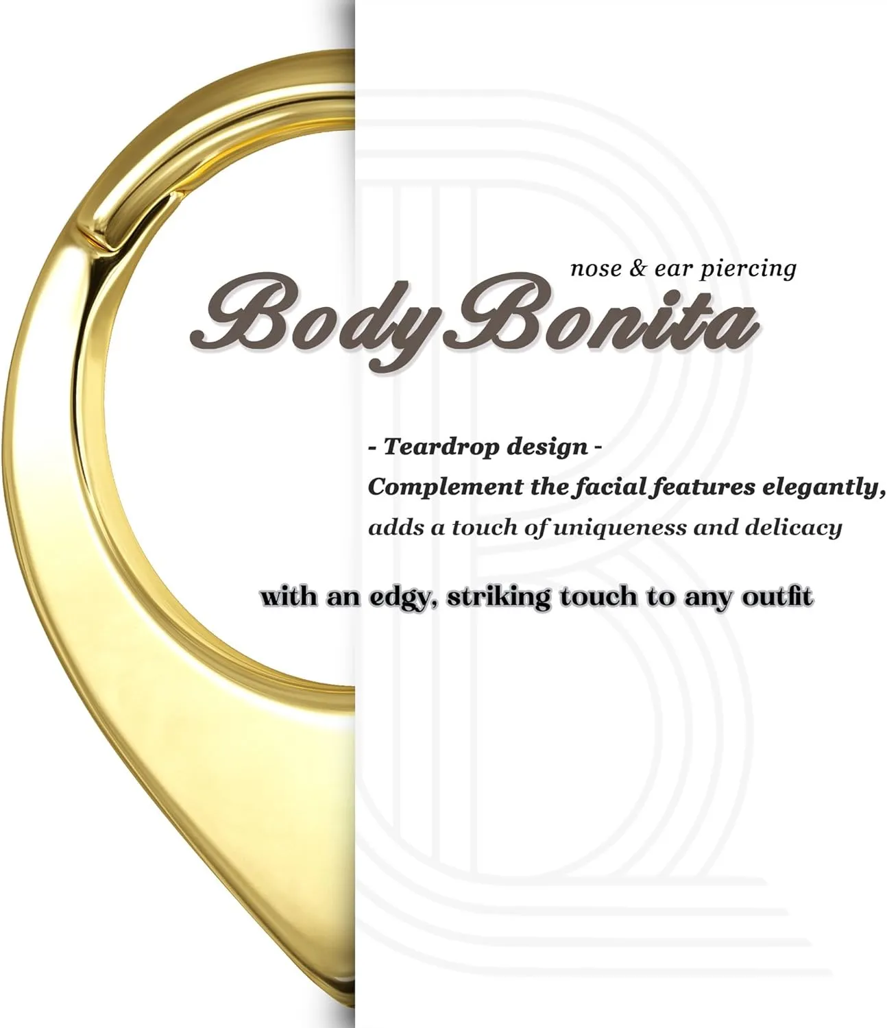 BodyBonita 16G Teardrop Septum Rings - G23 Titanium Nose Rings Hoops Seamless Hinged Cartilage Conch Daith Helix Rook Earrings Piercings Septum Jewelry for Women Men Gold/Silver/Black/Rose Gold