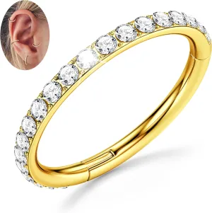 BodyBonita Clear CZ Nose Rings Hoop - 316L Surgical Steel Body Piercing Hoop Clicker 20G/18G/16G Earrings Jewelry Cartilage Helix Rook Tragus Conch Daith Ring 6/7/8/9/10/11/12mm - Gold/Silver/Black