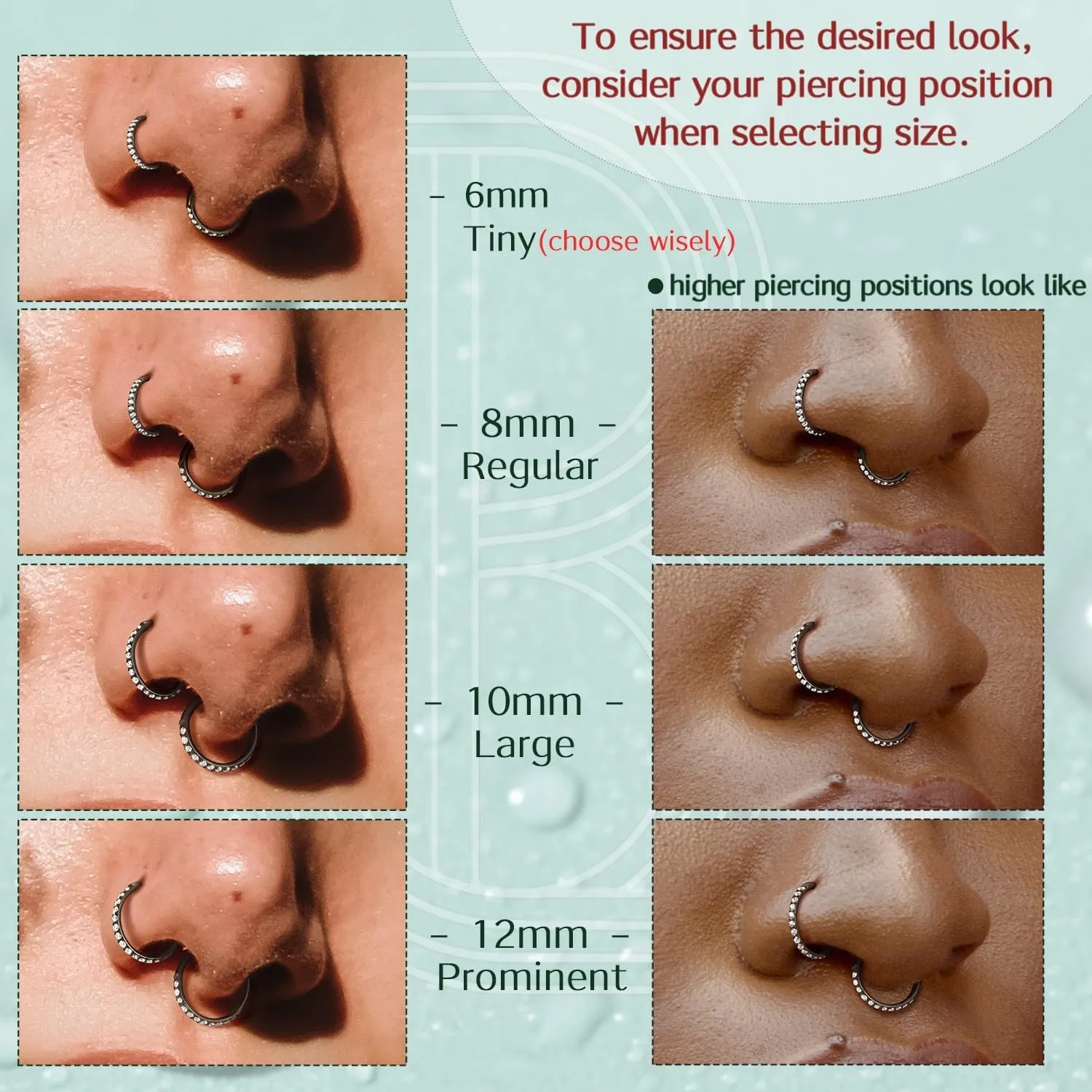 BodyBonita Clear CZ Nose Rings Hoop - 316L Surgical Steel Body Piercing Hoop Clicker 20G/18G/16G Earrings Jewelry Cartilage Helix Rook Tragus Conch Daith Ring 6/7/8/9/10/11/12mm - Gold/Silver/Black