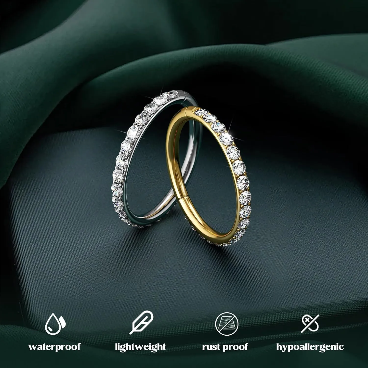 BodyBonita Clear CZ Nose Rings Hoop - 316L Surgical Steel Body Piercing Hoop Clicker 20G/18G/16G Earrings Jewelry Cartilage Helix Rook Tragus Conch Daith Ring 6/7/8/9/10/11/12mm - Gold/Silver/Black