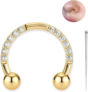 BodyBonita G23 Titanium Horseshoe Nose Rings Septum 16G with Threaded Piercing Taper for Piercings - Circular Barbell/Spike Lip Piercing Helix Daith Jewelry for Women Men Style3