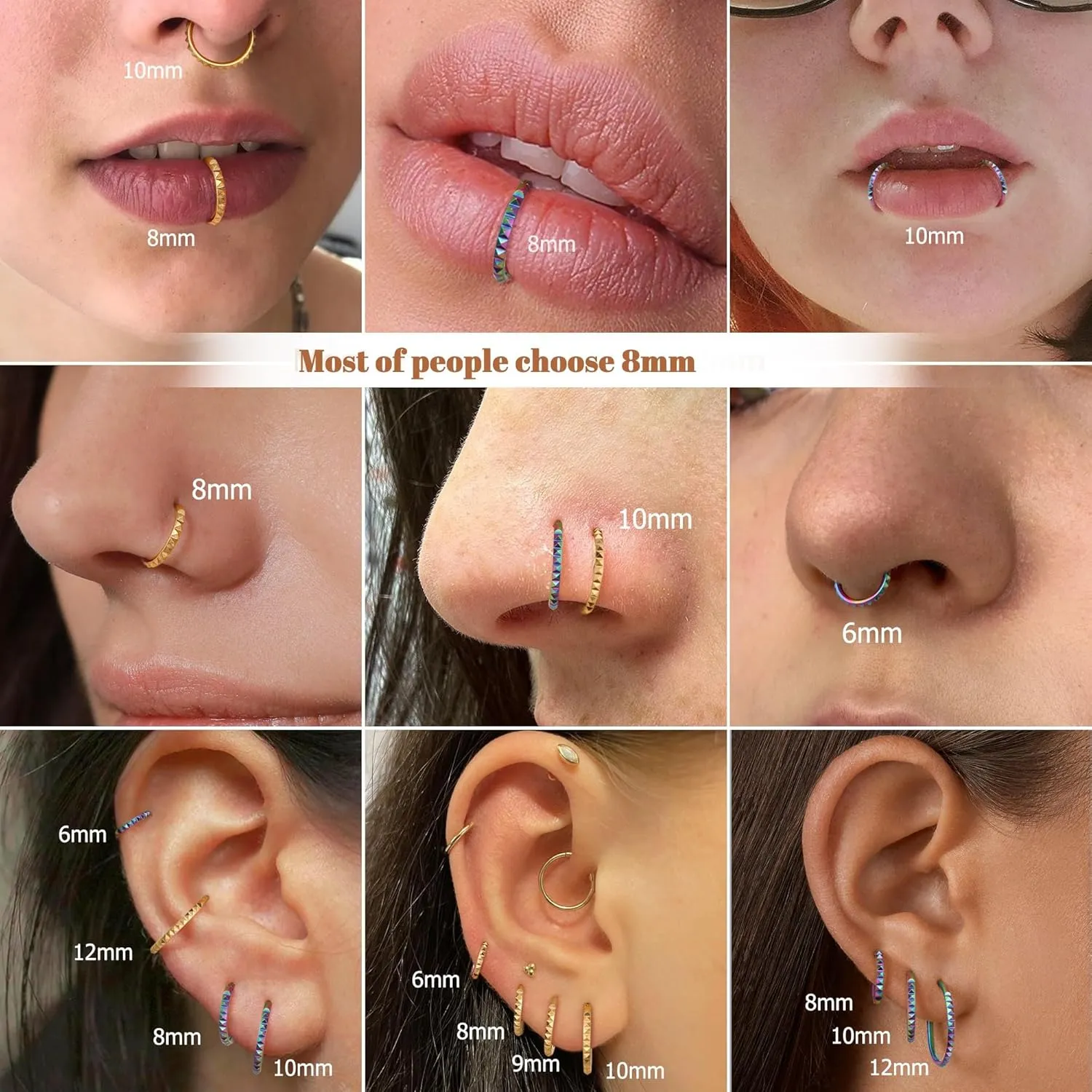 BodyBonita Segment Nose Rings Hoops - 316L Surgical Steel Nose Piercings Pyramid Septum Rings Lip Helix Daith Conch Jewelry