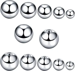 BodyJewelryOnline Pack[10] Pieces Replacement Belly Ring Top Screwball (Silver), 14G 1.6mm Thread Size, 5mm Ball Size, Multi-purpose, Surgical Stainless Steel