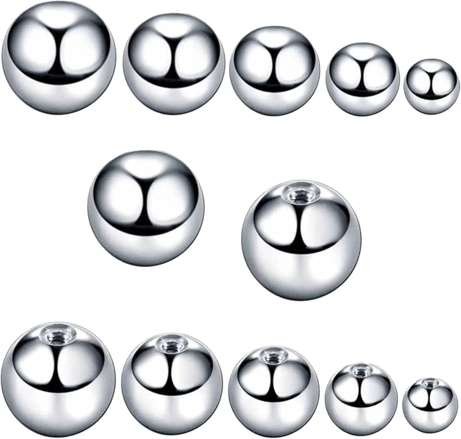 BodyJewelryOnline Pack[10] Pieces Replacement Belly Ring Top Screwball (Silver), 14G 1.6mm Thread Size, 5mm Ball Size, Multi-purpose, Surgical Stainless Steel