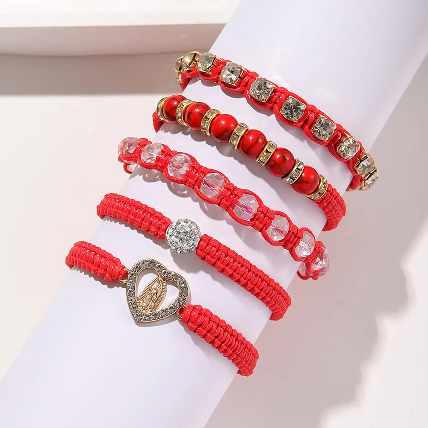 Bohemian Beaded Virgin Mary San Judas Bracelet Set, Boho Crystal Jewelry Birthday Gifts for Women Girls Teens