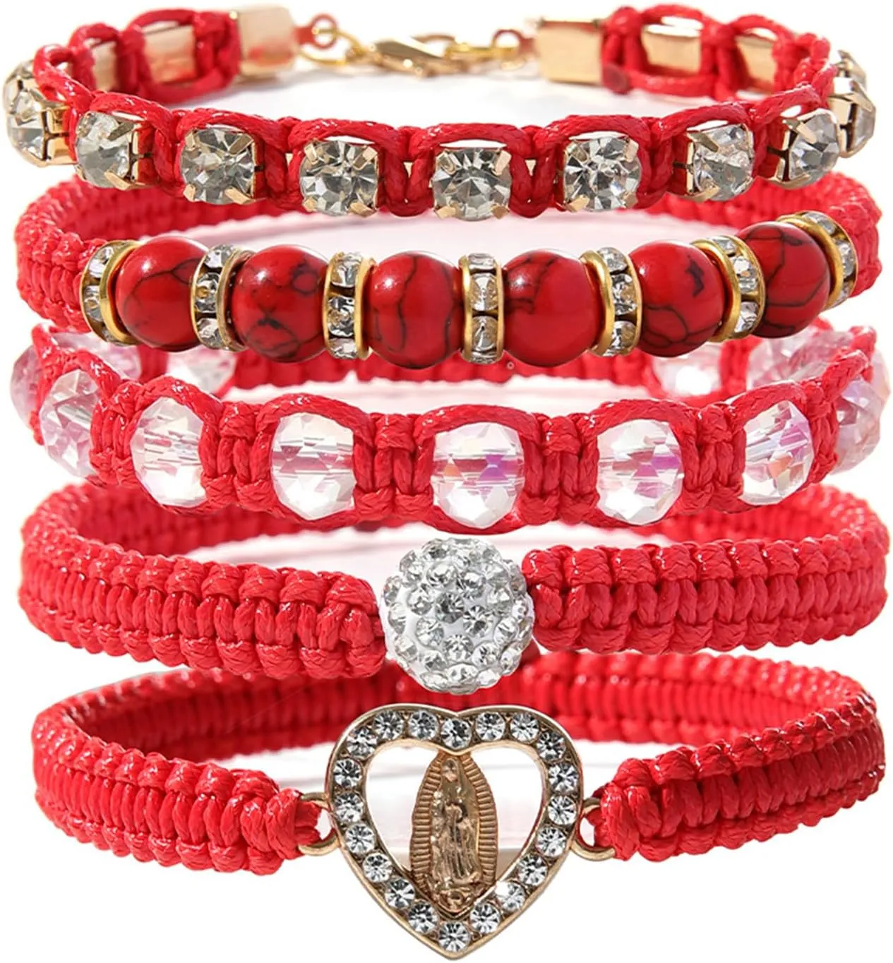Bohemian Beaded Virgin Mary San Judas Bracelet Set, Boho Crystal Jewelry Birthday Gifts for Women Girls Teens