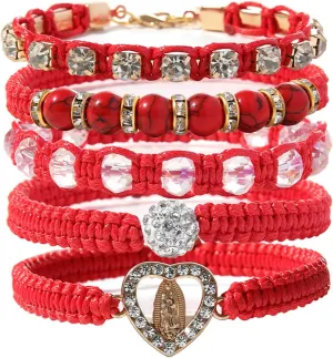 Bohemian Beaded Virgin Mary San Judas Bracelet Set, Boho Crystal Jewelry Birthday Gifts for Women Girls Teens