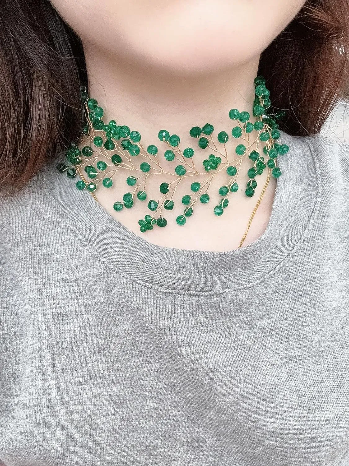 Bohemian Wide Crystal Choker Necklace for Women Handmade Gem Stone Chokers Bridal Chain Necklace for Party Wedding