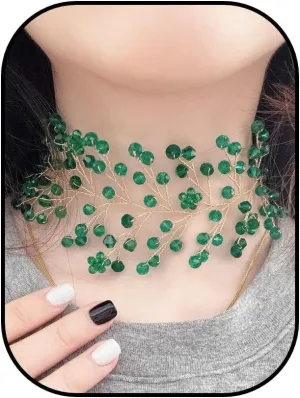 Bohemian Wide Crystal Choker Necklace for Women Handmade Gem Stone Chokers Bridal Chain Necklace for Party Wedding
