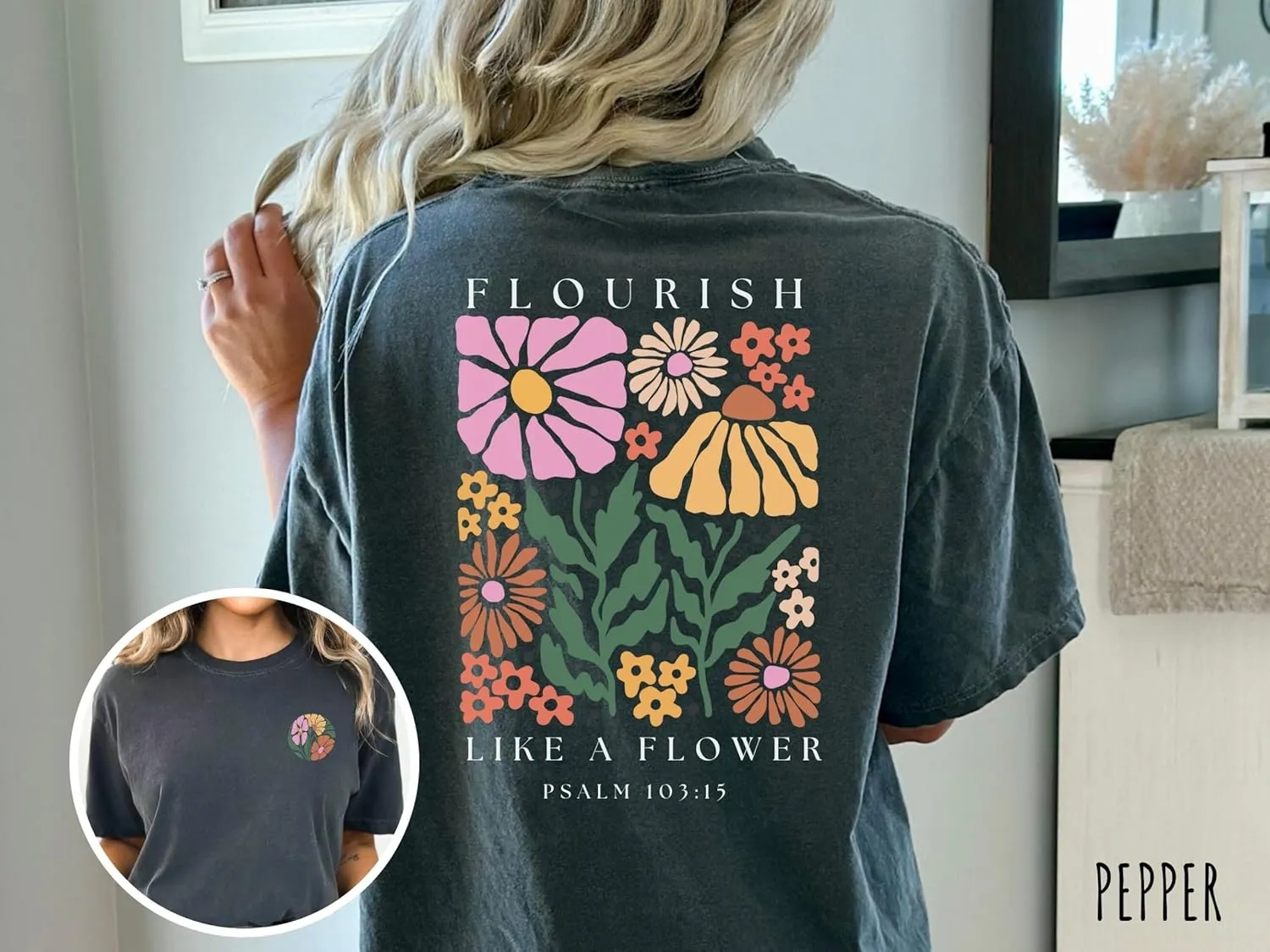 Boho Christian Shirts Women Flourish Like Flower T Shirt Jesus Gifts Short Sleeve Religion Oversized Tee Top