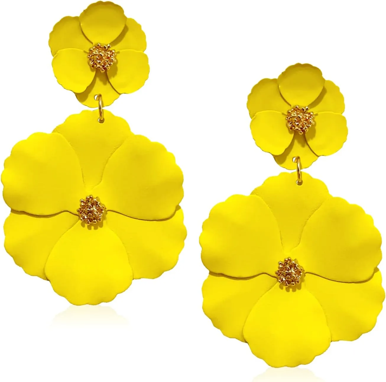 Boho Flower Stud Earrings with White Pearl - Daisy Dangle Drop Earrings with Gold Flower Bud