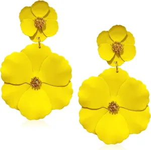 Boho Flower Stud Earrings with White Pearl - Daisy Dangle Drop Earrings with Gold Flower Bud