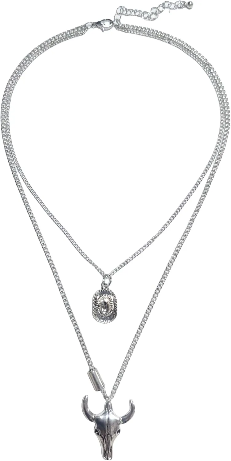 Boho Layered Necklace for Women,Western Women Pendant Necklaces,Evil Eye Bull Head Necklace,Retro Jewelry Party Decor