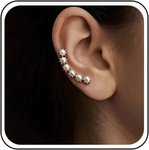 Boho Pearl Ear Climber Earrings Pearl Ear Crawler Earrings Pearl Cuff Wrap Earrings White Tiny Pearl Stud Earrings Wedding Bridal Earrings Jewelry for Women