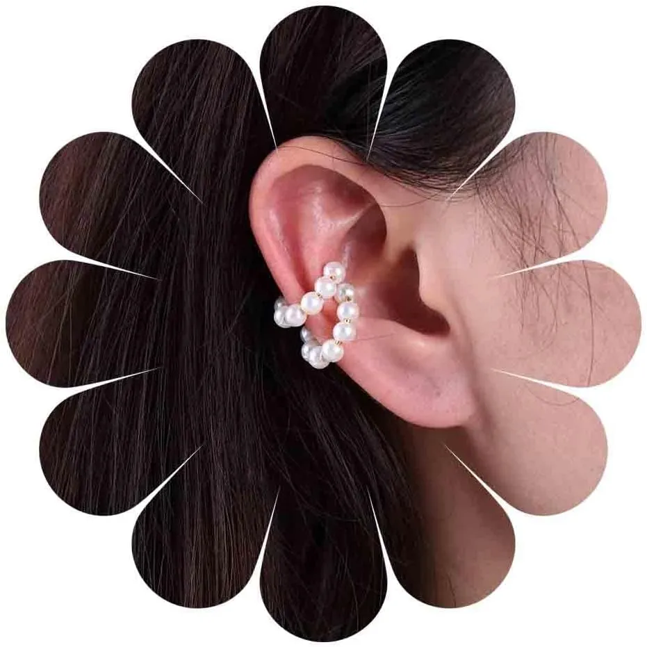 Boho Pearl Ear Cuff Earrings White Pearl Hoop Earrings Pearl Cuff Wrap Earrings No Piercing Cartilage Pearl Earrings Pearl Bride Earrings Jewelry for Women