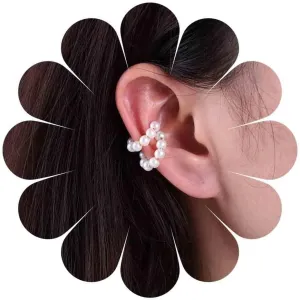 Boho Pearl Ear Cuff Earrings White Pearl Hoop Earrings Pearl Cuff Wrap Earrings No Piercing Cartilage Pearl Earrings Pearl Bride Earrings Jewelry for Women