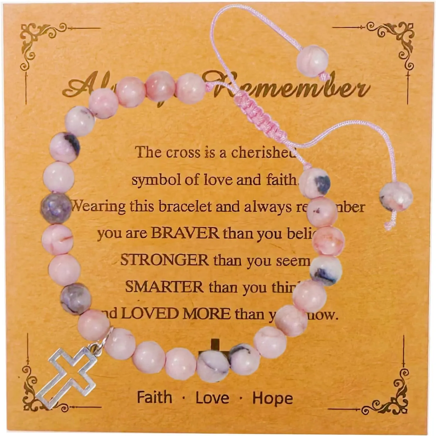 BONITTER Gifts for Teen Girls, Christian Easter Gift Natural Stone Cross Bracelet Heart Bracelets Birthday Gift for Girls Boys Trendy Stuff with Inspirational Card