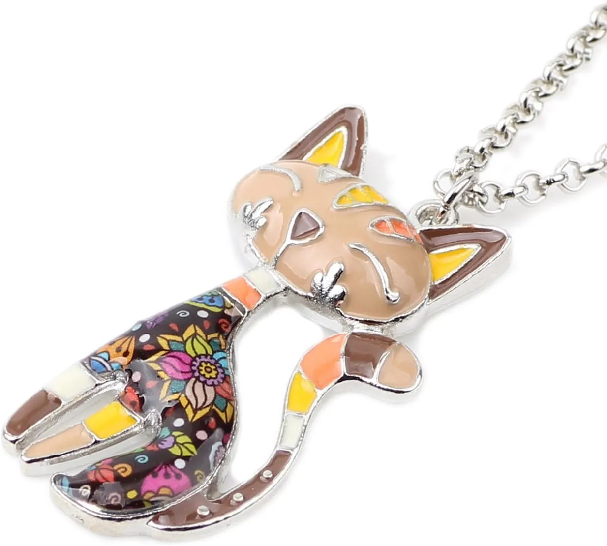 BONSNY Statement Enamel Alloy Chain Cat Necklaces Pendant Original Design For Women